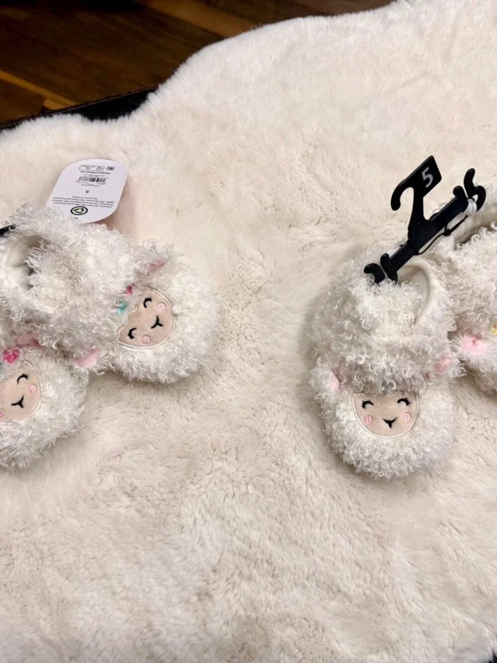 White Fuzzy Lamb Slippers 2 Pair